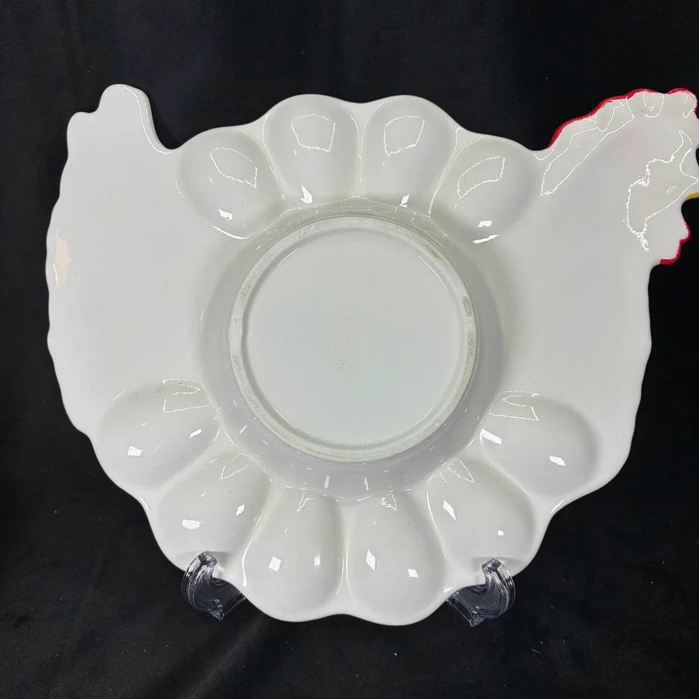Teleflora Chicken Deviled Egg Platter White Ceramic Hen Serving Dish 12in Boxed